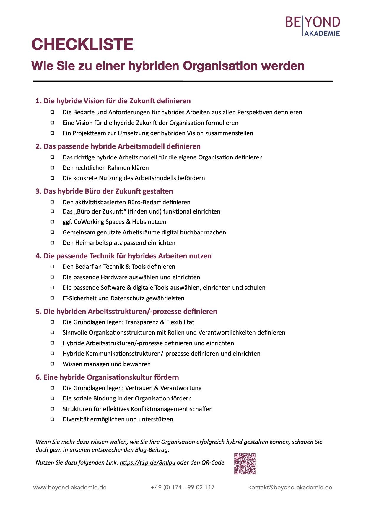 BEYOND Akademie - Checkliste - Zur hybriden Organisation werden