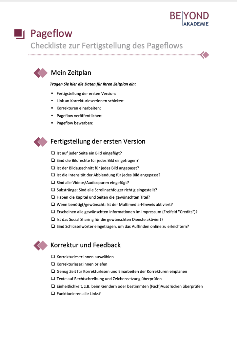 BEYOND Akademie - Pageflow - Checkliste Fertigstellung